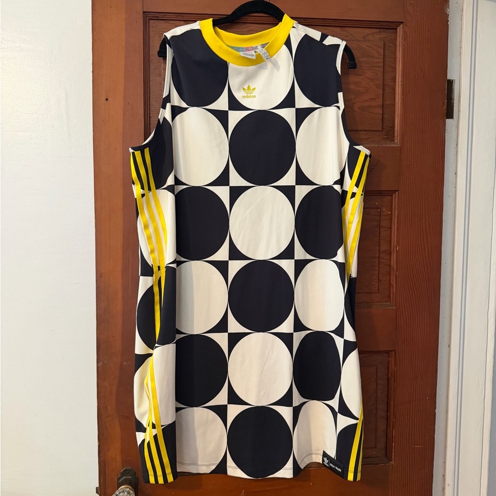 Adidas Women's Black and Yellow Circle Pattern Dress